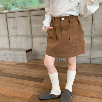 HoneyCherry Φθινοπωρινά κορίτσια Μασίφ απλή μισή φούστα Μόδα Twill Βαμβακερή τσέπη κοντή φούστα