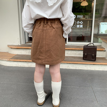 HoneyCherry Φθινοπωρινά κορίτσια Μασίφ απλή μισή φούστα Μόδα Twill Βαμβακερή τσέπη κοντή φούστα