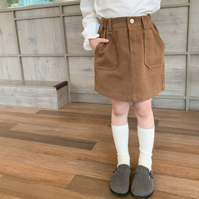 Jednobojna jednostavna polusuknja za djevojke HoneyCherry Jesen Modna radna kratka suknja od pamuka od kepera