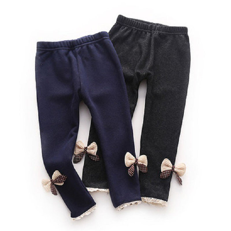 Laste riided Tüdrukute Püksid Sügis Talv Paks Plush Soe Kevad Jean Bow Alt Retuusid Laste Püksid Laste Püksid