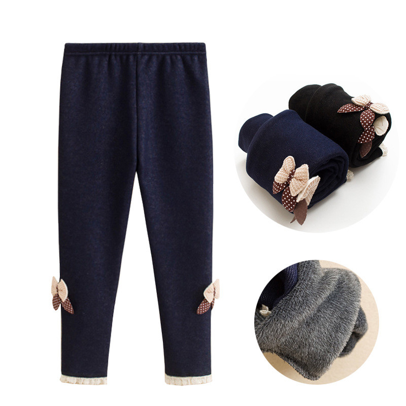 Laste riided Tüdrukute Püksid Sügis Talv Paks Plush Soe Kevad Jean Bow Alt Retuusid Laste Püksid Laste Püksid