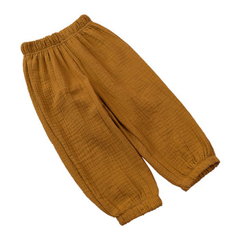 Есенни бебешки момчета Памучни ленени харем панталони Детски дрехи Свободни панталони Едноцветни еластични дрехи за момичета Ежедневни панталони 12M-8T