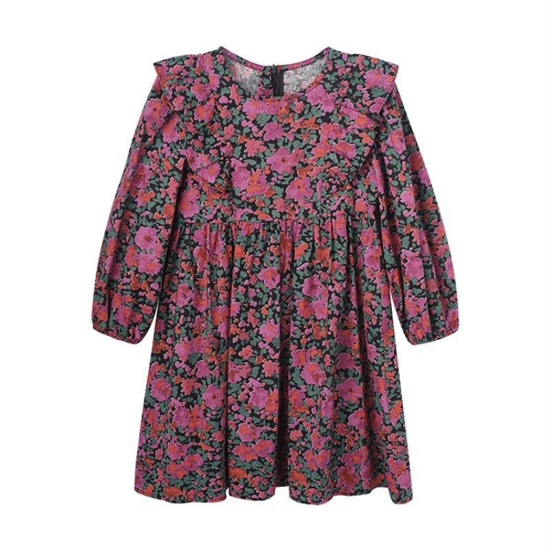 2023 Καλοκαιρινή κορεατική μόδα κομψό γλυκό φόρεμα Vintage αισθητικής χαριτωμένο Kawaii Floral μακρυμάνικο φαρδύ παιδικά ρούχα για κορίτσια