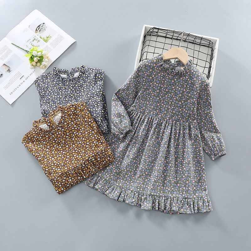 3 5 8Y Dječja haljina za djevojčice Dječja odjeća Proljetna i jesenska haljina A kroja Dječje cvjetne pamučne haljine princeza dugih rukava