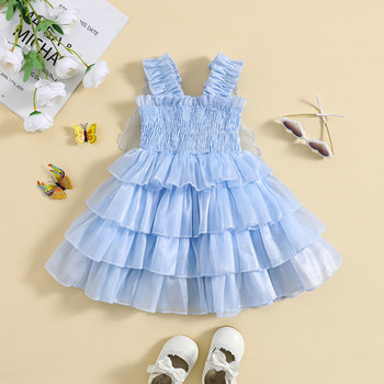 FOCUSNORM 0-5 ετών Νήπιο Παιδικό Κοριτσίστικο Φόρεμα Πριγκίπισσας Αμάνικο Διχτυωτό Πεταλούδα Δαντέλα με στρώσεις από τούλι Sundress 2 χρώματα