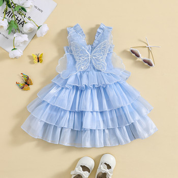 FOCUSNORM 0-5 ετών Νήπιο Παιδικό Κοριτσίστικο Φόρεμα Πριγκίπισσας Αμάνικο Διχτυωτό Πεταλούδα Δαντέλα με στρώσεις από τούλι Sundress 2 χρώματα