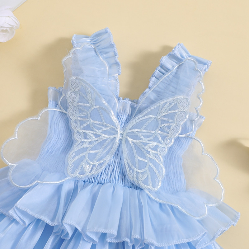 FOCUSNORM 0-5Y väikelapsed, lapsed, tüdrukud, printsess, varrukateta liblikasvõrk, pitsist, tülli kihiline päikesekleit, 2 värvi