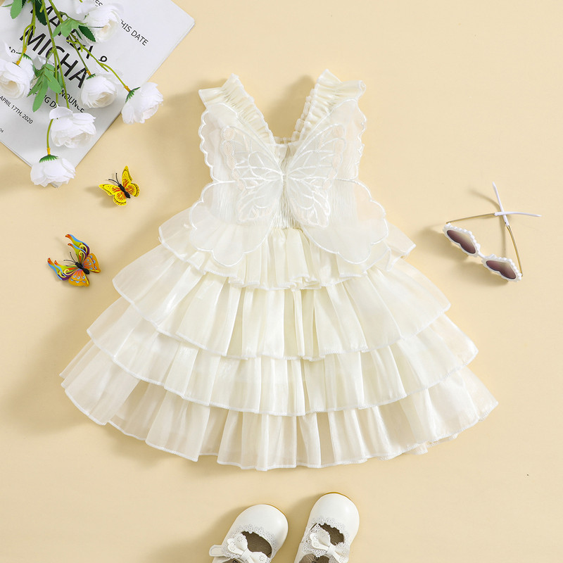 FOCUSNORM 0-5Y väikelapsed, lapsed, tüdrukud, printsess, varrukateta liblikasvõrk, pitsist, tülli kihiline päikesekleit, 2 värvi