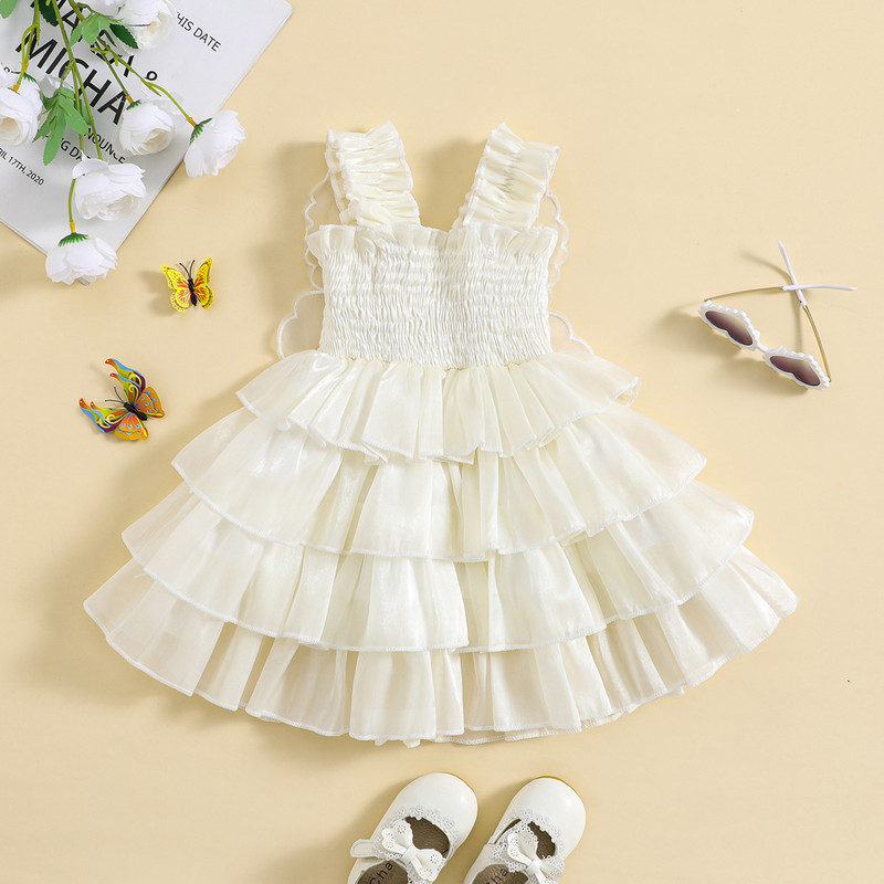 FOCUSNORM 0-5Y väikelapsed, lapsed, tüdrukud, printsess, varrukateta liblikasvõrk, pitsist, tülli kihiline päikesekleit, 2 värvi