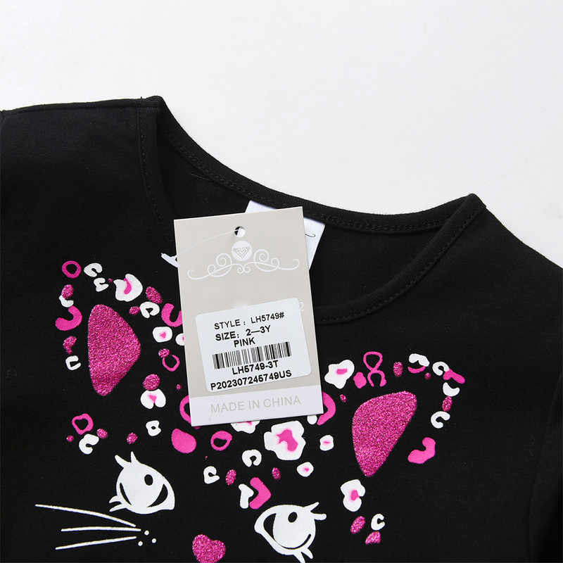 DXTON Dječje ležerne haljine Jesen Zima Haljina dugih rukava za djevojčice Leopard print Odjeća za djevojčice Dječja haljina slatka mačka iz crtića