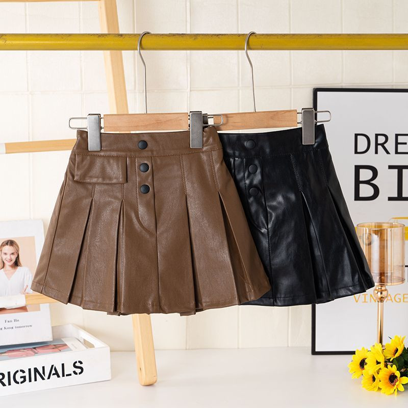 Copii Fete Fuste din piele PU 2023 Nou Sosire Copii Casual Fuste Negru Maro Adolescente Primavara Toamna Iarna Fuste 4-15A