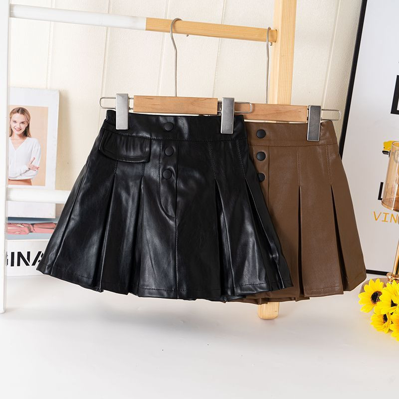 Copii Fete Fuste din piele PU 2023 Nou Sosire Copii Casual Fuste Negru Maro Adolescente Primavara Toamna Iarna Fuste 4-15A