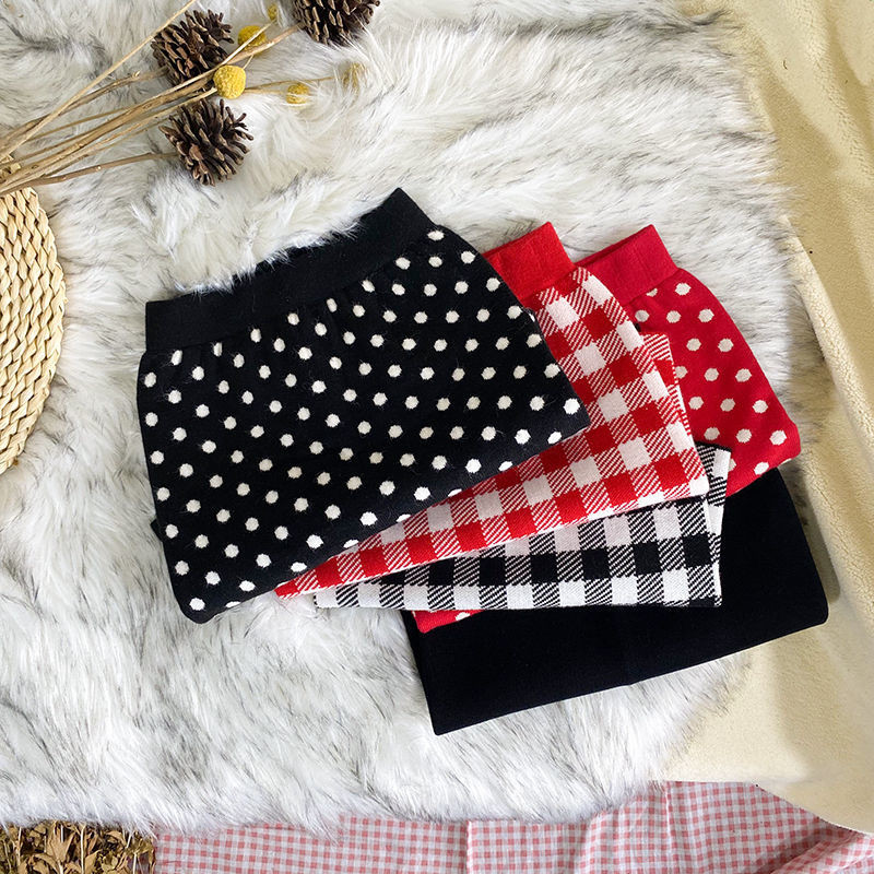 Dječja pletena pencil suknja za djevojčice 2022. Nova dječja crvena karirana suknja Dječje zimske pamučne suknje za djevojčice Suknja s točkastim printom na leđima