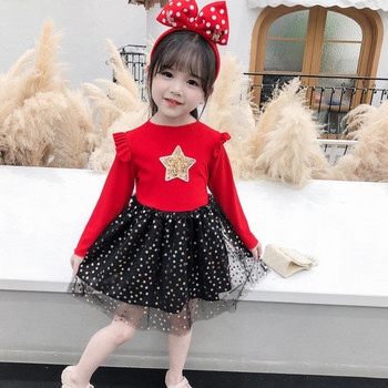 Casual καλοκαιρινά φορέματα για κορίτσια Παιδικά παιδικά μωρά γκλίτερ αστέρια Κόκκινα πουά Φόρεμα για κορίτσια Παιδιά Χριστουγεννιάτικα ρούχα 2-8 ετών