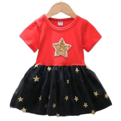 Vabaaja suvised tüdrukute kleidid Väikelapsed Lapsed Beebi Glitter Stars Punased täpilised kleit tüdrukutele Jõuluriided 2–8-aastastele lastele