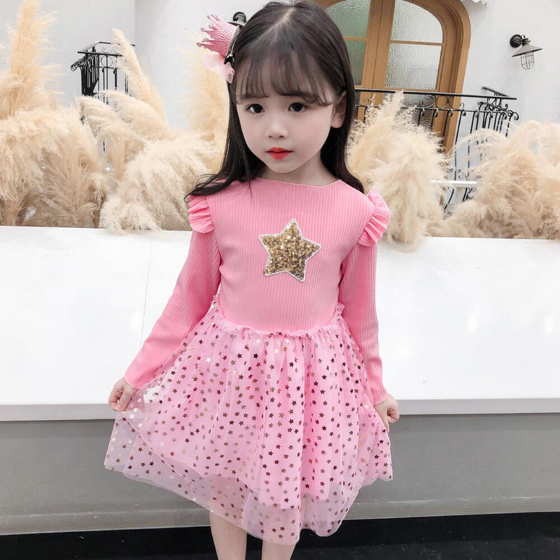 Vabaaja suvised tüdrukute kleidid Väikelapsed Lapsed Beebi Glitter Stars Punased täpilised kleit tüdrukutele Jõuluriided 2–8-aastastele lastele