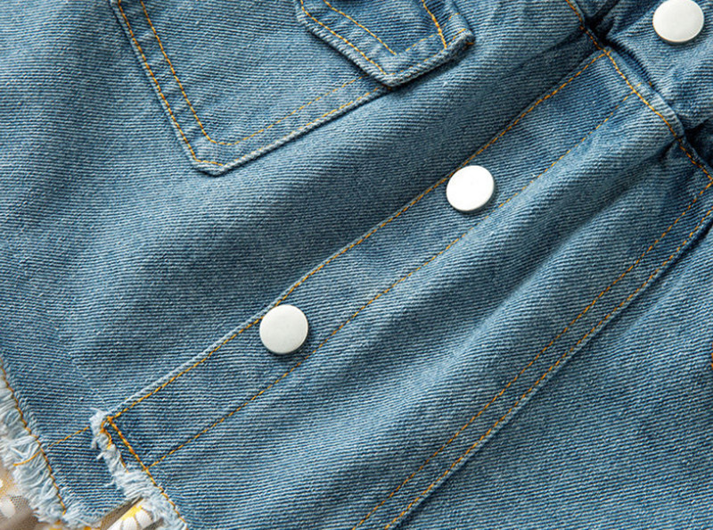 Vaikiški mergaičių nėriniuoti džinsiniai sijonai margumyno tinklelio susiuvami džinsiniai sijonai, 2022 m. Nauji, laisvalaikio paauglių mergaičių vasariniai korėjietiško stiliaus sijonai