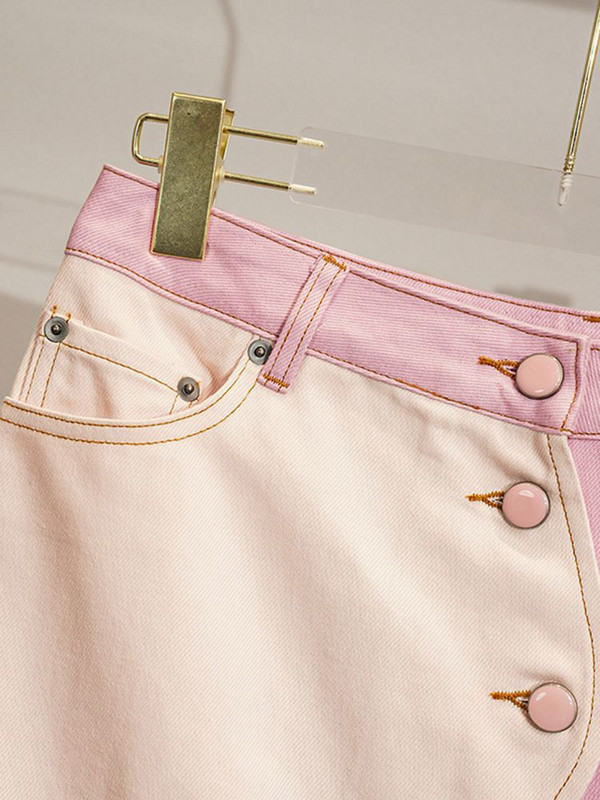 Laste tüdrukute roosad valged õmmeldud värvi asümmeetria seelikud 2023. aasta uustulnuk teismeliste tüdrukute suvised vabaaja seelikud Korea stiilis