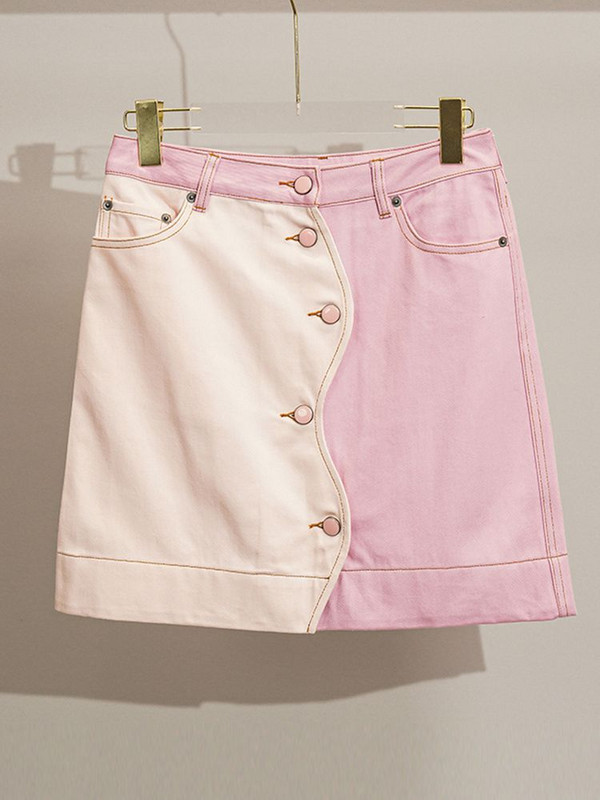 Laste tüdrukute roosad valged õmmeldud värvi asümmeetria seelikud 2023. aasta uustulnuk teismeliste tüdrukute suvised vabaaja seelikud Korea stiilis