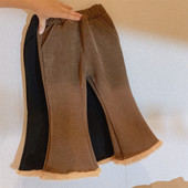 Koreja Zimska odjeća za djecu, djevojčice, slatke zvonarice, podebljane i od flisa za zagrijavanje, hlače za djevojčice Kawaii ležerne hlače