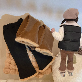Корейски детски зимни дрехи за момичета Бебешки момичета Сладки панталони с камбанка, удебелени и поларени, за да затоплят панталони за момичета Kawaii Ежедневни панталони