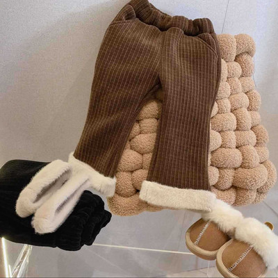 Koreja Zimska odjeća za djecu, djevojčice, slatke zvonarice, podebljane i od flisa za zagrijavanje, hlače za djevojčice Kawaii ležerne hlače