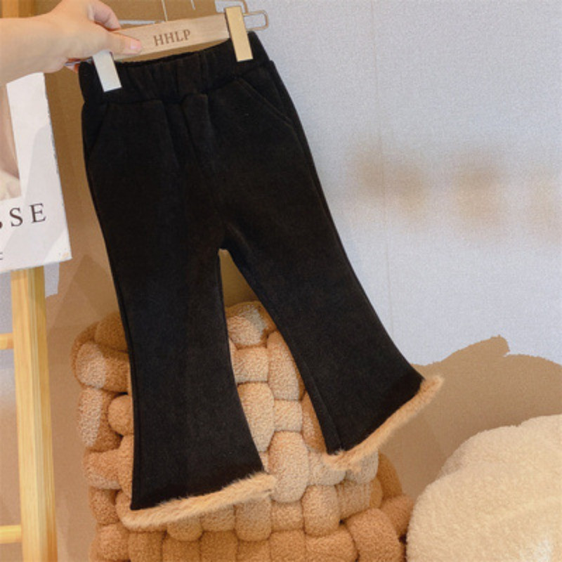 Koreja Zimska odjeća za djecu, djevojčice, slatke zvonarice, podebljane i od flisa za zagrijavanje, hlače za djevojčice Kawaii ležerne hlače