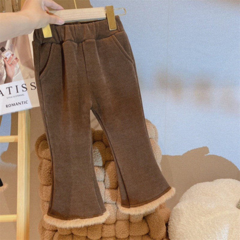 Koreja Zimska odjeća za djecu, djevojčice, slatke zvonarice, podebljane i od flisa za zagrijavanje, hlače za djevojčice Kawaii ležerne hlače