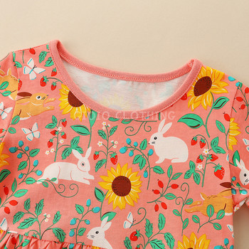 Φθινοπωρινό νέο βαμβακερό φόρεμα για κορίτσια Sunflower print με στρογγυλή λαιμόκοψη Παιδικό φόρεμα χαριτωμένο κορίτσι πριγκίπισσα