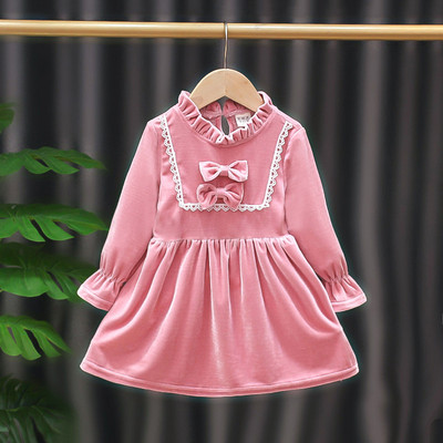 Haljina princeze za djevojčice Crveni baršun Jesenska modna haljina Mašna Kostim za rođendansku zabavu Božićna ležerna odjeća za malu djevojčicu A839