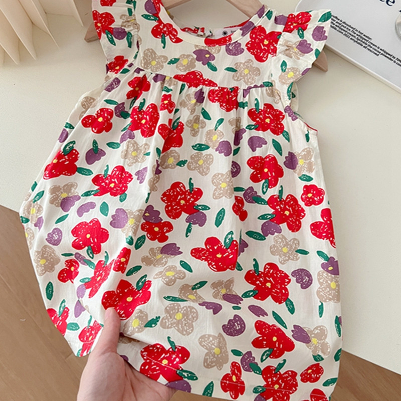 Lillekleit tüdrukutele Beebi suvine lühikeste varrukatega riided Vest Lastele Printsess Peokleit Vabaaja ülaosa väikelaste rannakleit 2–8 aastasele