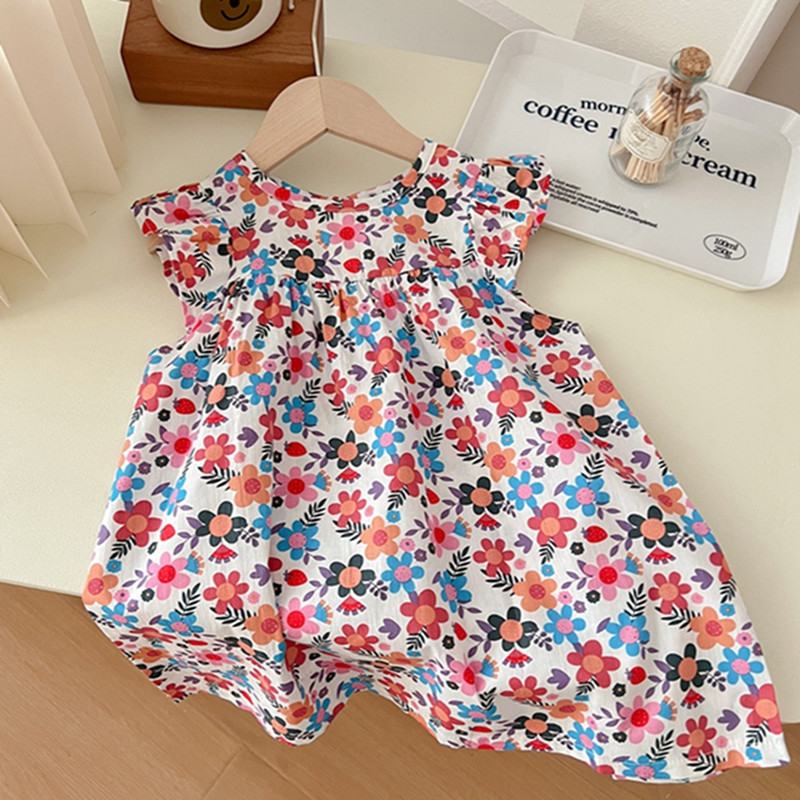 Lillekleit tüdrukutele Beebi suvine lühikeste varrukatega riided Vest Lastele Printsess Peokleit Vabaaja ülaosa väikelaste rannakleit 2–8 aastasele