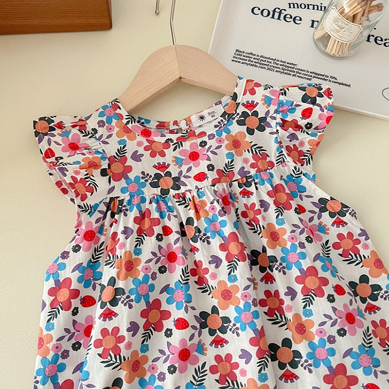 Lillekleit tüdrukutele Beebi suvine lühikeste varrukatega riided Vest Lastele Printsess Peokleit Vabaaja ülaosa väikelaste rannakleit 2–8 aastasele