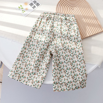 Панталони за бебешки момичета в корейски стил Памучни панталони с флорални щампи Еластична талия Детски ежедневни панталони Пролетни есенни панталони