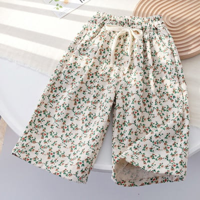 Pantaloni pentru fetițe în stil coreean, din bumbac, cu imprimare florală, cu talie elastică, pantaloni casual pentru copii, pantaloni de primăvară, toamnă