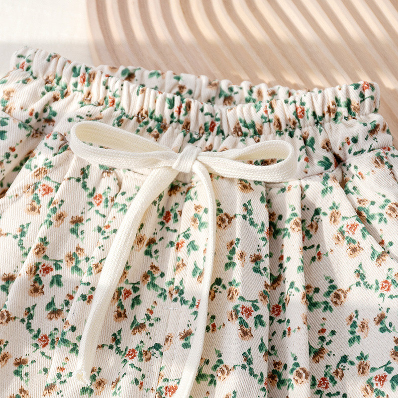 Hlače za djevojčice u korejskom stilu, pamučne hlače s cvjetnim printom i elastičnim strukom, dječje ležerne hlače za proljeće i jesen