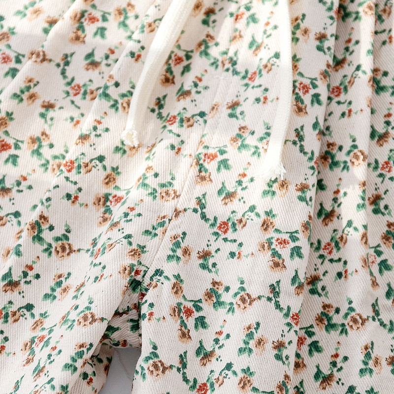 Hlače za djevojčice u korejskom stilu, pamučne hlače s cvjetnim printom i elastičnim strukom, dječje ležerne hlače za proljeće i jesen