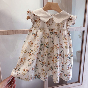 Καλοκαιρινά Ρούχα Βρεφικό Γαλλικό Φόρεμα με πέτο Παιδικά Ρούχα Princess Vestidos Λεπτό κοριτσάκι Μικρό ιπτάμενο μανίκι Floral φόρεμα