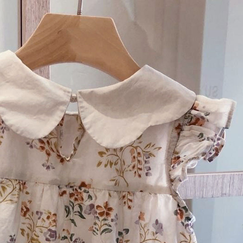 Ljetna odjeća Dječja francuska haljina na preklop Dječja odjeća Princess Vestidos Tanka haljina za djevojčice, mala cvjetna haljina letećih rukava