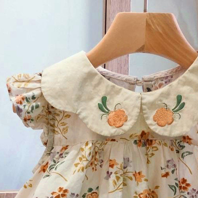 Ljetna odjeća Dječja francuska haljina na preklop Dječja odjeća Princess Vestidos Tanka haljina za djevojčice, mala cvjetna haljina letećih rukava