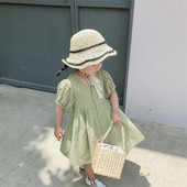 2022. aasta sügisene lasteriided Jaapani Korea Lihtne stiilne beebitüdrukute printsessikleit V-kaelusega lühikeste varrukatega laste vabaajakleit