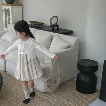 Φόρεμα 2023 Φθινόπωρο Χειμερινό Κοριτσίστικο Φόρεμα με μπουμπούκια λουλουδιών+Μικρό φανελάκι Sweetheart Μακρυμάνικο εξωτερικό παλτό 2 τμχ Παιδικό σετ Φόρεμα