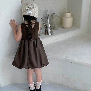 Φόρεμα 2023 Φθινόπωρο Χειμερινό Κοριτσίστικο Φόρεμα με μπουμπούκια λουλουδιών+Μικρό φανελάκι Sweetheart Μακρυμάνικο εξωτερικό παλτό 2 τμχ Παιδικό σετ Φόρεμα
