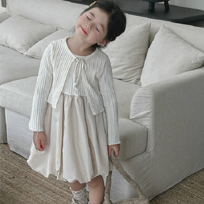 Φόρεμα 2023 Φθινόπωρο Χειμερινό Κοριτσίστικο Φόρεμα με μπουμπούκια λουλουδιών+Μικρό φανελάκι Sweetheart Μακρυμάνικο εξωτερικό παλτό 2 τμχ Παιδικό σετ Φόρεμα