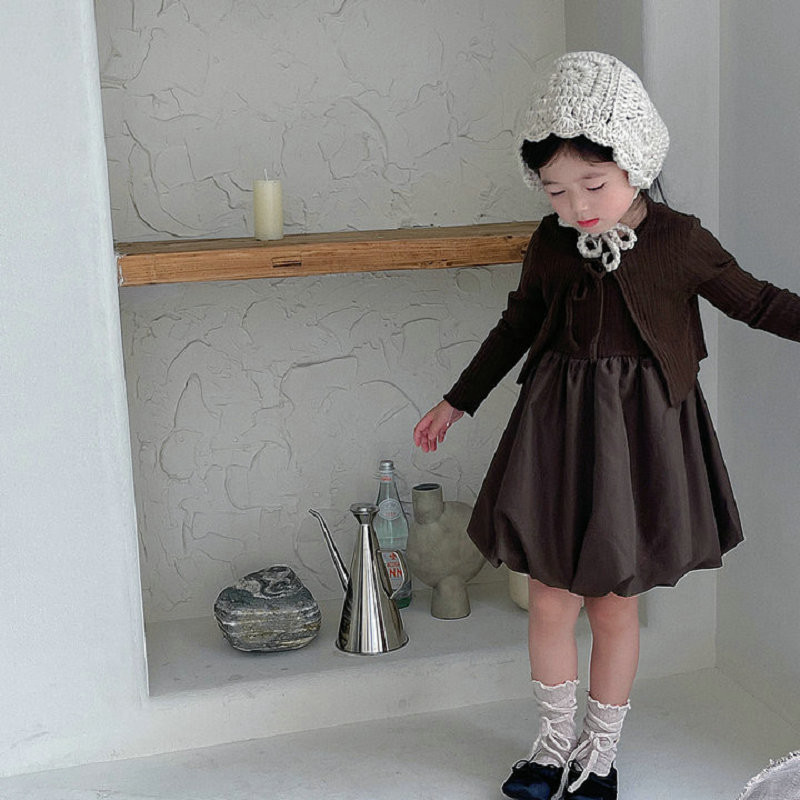 Φόρεμα 2023 Φθινόπωρο Χειμερινό Κοριτσίστικο Φόρεμα με μπουμπούκια λουλουδιών+Μικρό φανελάκι Sweetheart Μακρυμάνικο εξωτερικό παλτό 2 τμχ Παιδικό σετ Φόρεμα