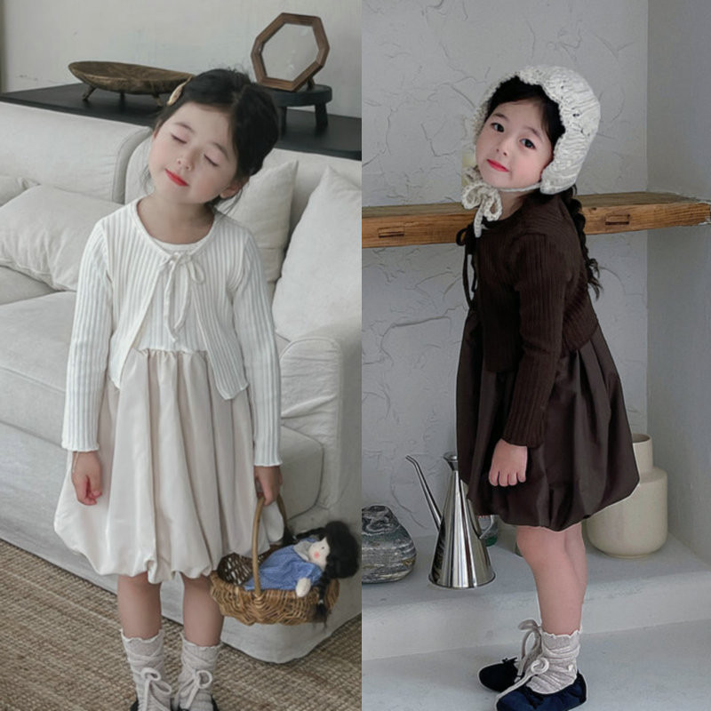 Φόρεμα 2023 Φθινόπωρο Χειμερινό Κοριτσίστικο Φόρεμα με μπουμπούκια λουλουδιών+Μικρό φανελάκι Sweetheart Μακρυμάνικο εξωτερικό παλτό 2 τμχ Παιδικό σετ Φόρεμα