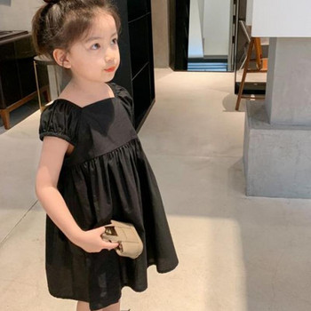 Φόρεμα καλοκαιρινού κοριτσιού με φιόγκο με κόμπο τετράγωνο γιακά με κοντό μανίκι Γλυκό φόρεμα πριγκίπισσας Κορεάτικο Παιδικό παιδικό ρούχο για κορίτσι