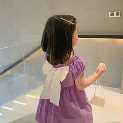 Rochie de vară pentru fete, cu fundă, guler pătrat, cu mânecă scurtă, rochie de prințesă dulce, în stil coreean, pentru copii, pentru bebeluși, pentru copii.