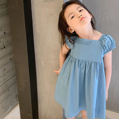Rochie de vară pentru fete, cu fundă, guler pătrat, cu mânecă scurtă, rochie de prințesă dulce, în stil coreean, pentru copii, pentru bebeluși, pentru copii.