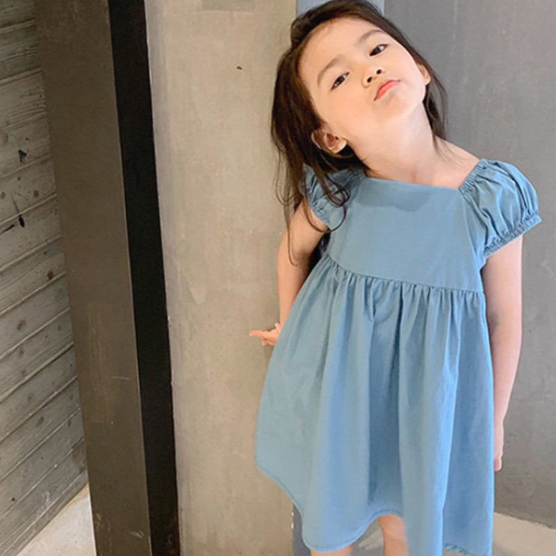 Rochie de vară pentru fete, cu fundă, guler pătrat, cu mânecă scurtă, rochie de prințesă dulce, în stil coreean, pentru copii, pentru bebeluși, pentru copii.